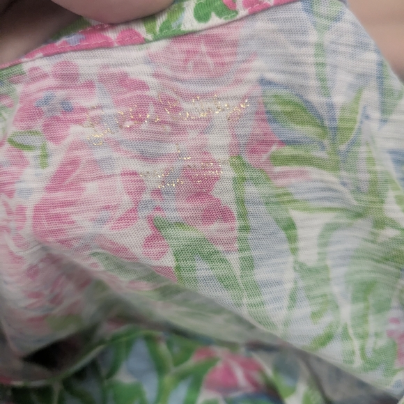 Lilly Pulitzer Pink and Green Floral Short Sleeve Top - Picture 3 of 3